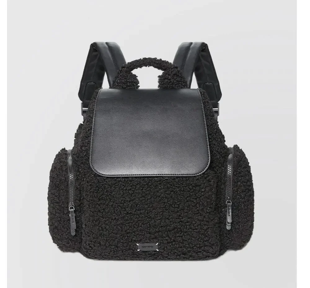 Caraa Cirrus Sherpa Backpack Travel Rucksack Teddy Fuzzy Black
